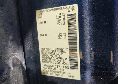 2020 Nissan Maxima Sl Xtronic Cvt z USA, uszkodzony, nr VIN 1N4AA6DV8LC372463